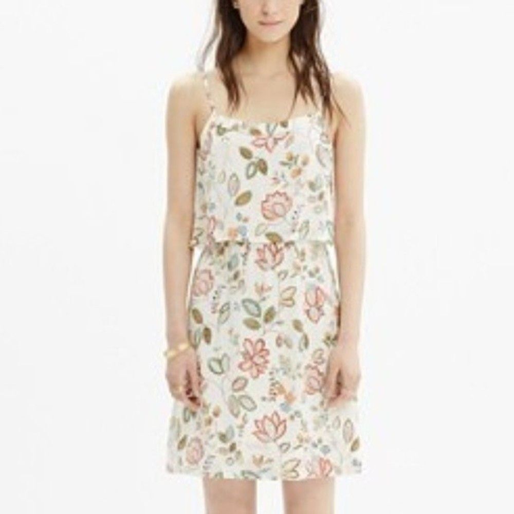 Madewell 100% Silk Overlay Cami Dress Botanical - Picture 4 of 12